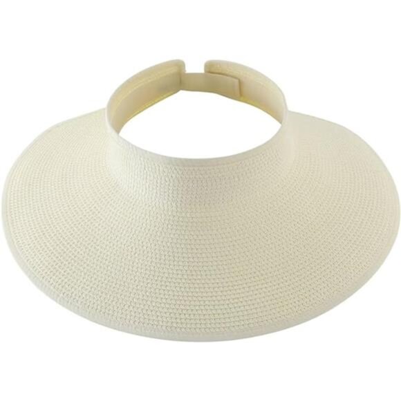 Womens Sun Visor Hat Roll-up Straw Hat Summer Ponytail Beach Hat Foldable - Picture 8 of 8